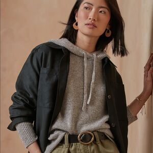 Banana Republic Cozy Grey Ribbed Sweater Hoodie Drawstring